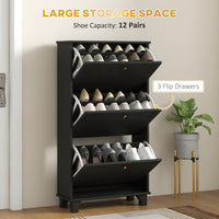 Narrow Shoe Storage with 3 Flip Drawers and Adjustable Shelves, Shoe Cabinet Organizer for 12 Pairs of Shoes, Black