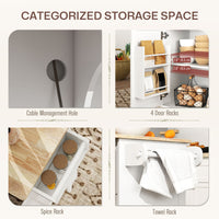 Kitchen Island on Wheels with Drop Leaf, Charging Station, Rolling Kitchen Cart with Wood Top, Adjustable Shelf, White
