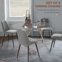 Upholstered Dining Chairs Set of 4, Velvet Accent Chair with Back and Wood-grain Steel Leg for Kitchen, Grey