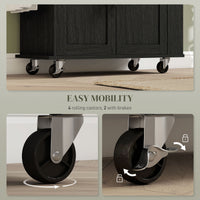 Rolling Island with Wheels for Kitchen, Kitchen Island on Rollers with Power Outlets, Drawer and Doors
