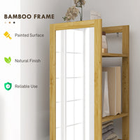66" x 14" Standing Mirror with 6-Tier Shelf, Floor Mirror Full Body Mirror for Bathroom, Living Room, Nature Wood