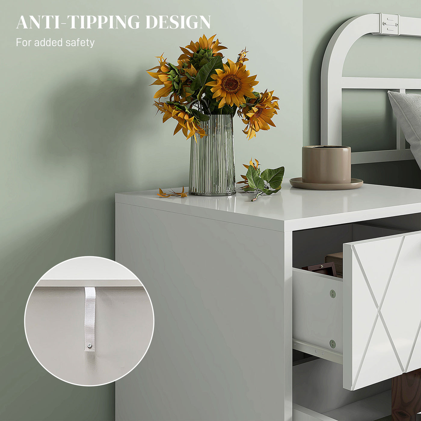 Modern Bedside Table, Accent Nightstand with 2 Drawers, Bed End Table for Bedroom, Living Room, White