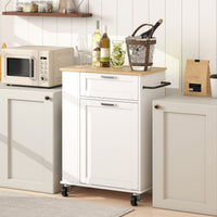 Rolling Kitchen Island with Trash Can Storage, Kitchen Island on Wheels with Spice & Rack, Drawer for Kitchen, White