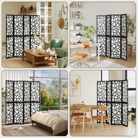 4 Panel Room Divider, 5.6 FT Lightweight Folding Privacy Screen with Geometric Pattern for Living Room, Bedroom, Black