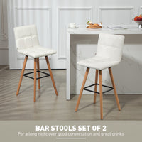 Modern Bar Stools Set of 2, 38" Upholstered Kitchen Island Stool with Solid Wood Legs, White