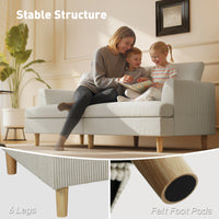 3 Seater Sofa, 74" Modern Corduroy Upholstered Couch with Thick Spring Cushions, Solid Wood Legs, Armrests, Beige