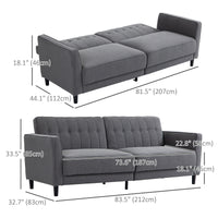 Convertible Bed with Couch, Button Tufted Fabric Sofa Bed with Adjustable Back for Living Room, Charcoal Grey