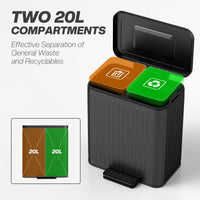 Trash Can, 2 x 5.3 Gallon (2 x 20 L) Garbage Can with Soft-Close Lid, Removable Inner Buckets for Kitchen Home Office