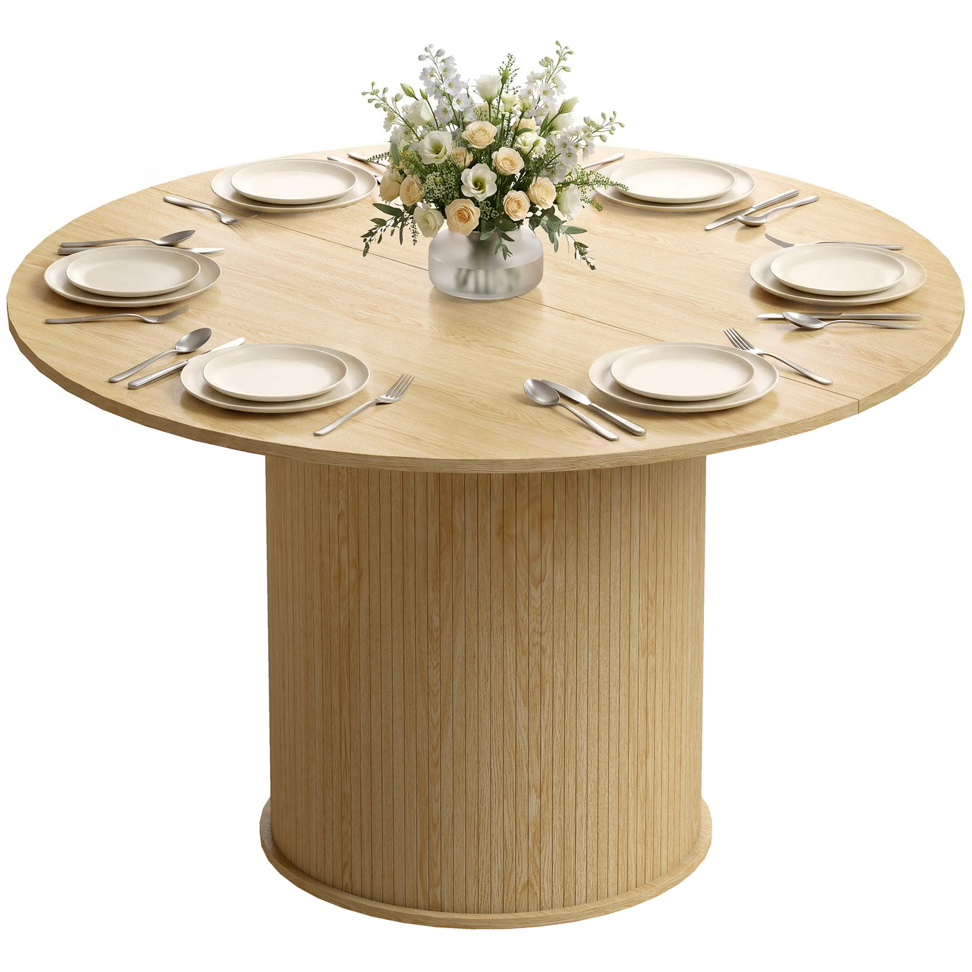 Round Dining Table for 4-6, 47 Inch Kitchen Table with Fluted Pedestal Base, for Kitchen Living Room Dining Room, Natural
