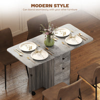 Drop Leaf Dining Table, Mobile Folding Table on Wheels with Drawers and Cabinet for Dining Room, Kitchen, Grey