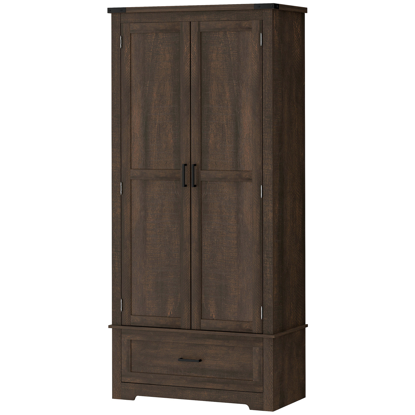 69" Tall Farmhouse Kitchen Pantry Cabinet with 2 Doors, Drawer and Adjustable Shelves, Dark Brown