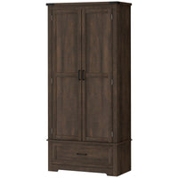 69" Tall Farmhouse Kitchen Pantry Cabinet with 2 Doors, Drawer and Adjustable Shelves, Dark Brown