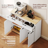 Sideboard Buffet Cabinet, Modern 40" Coffee Bar Cabinet with Wide Drawer, 3 Doors and 2 Adjustable Shelves, White