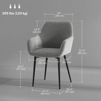 Dining Chairs Set of 2, Velvet-look Fabric Upholstered Kitchen Chairs with Backrest, Armrests and Steel Legs, Dark Grey