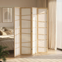 66.9" Folding Room Divider, 4 Panel Wall Partition with Wood Frame for Bedroom, Home Office, Natural Wood