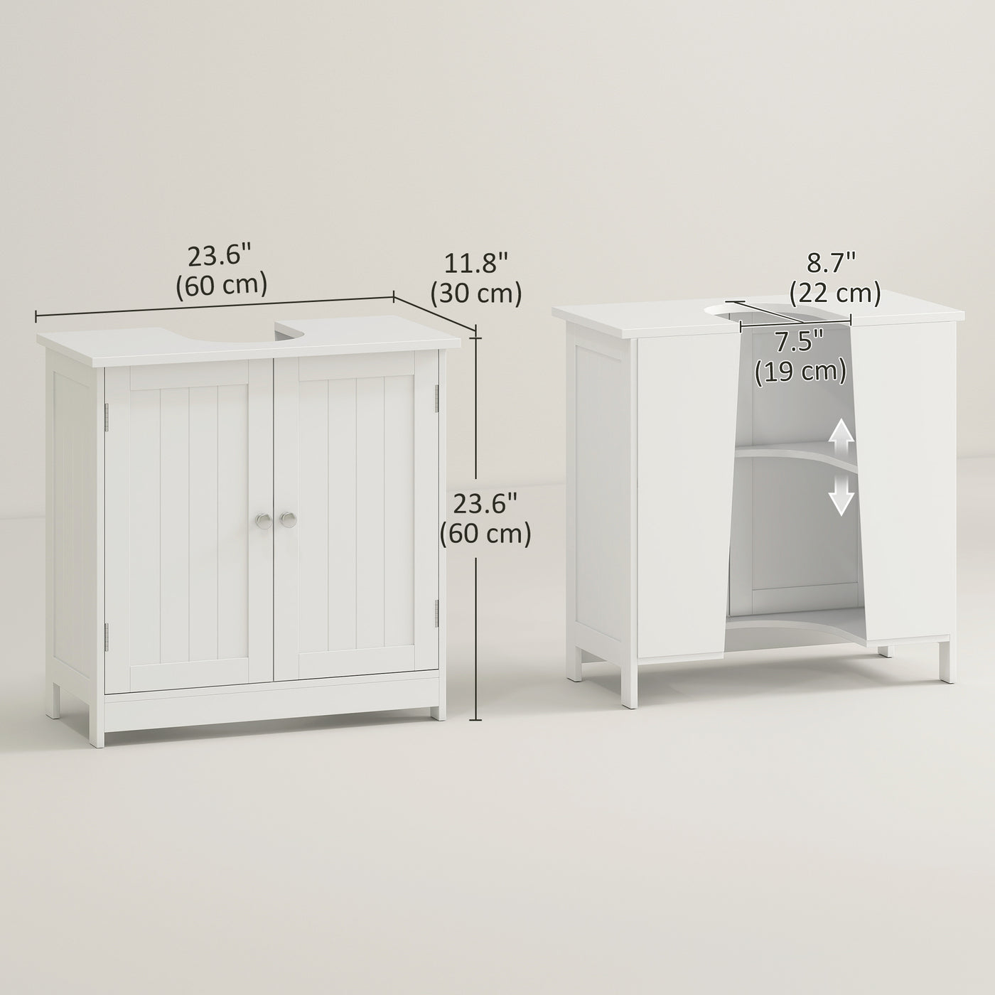 Bathroom Vanity, 24" Pedestal Sink Bathroom Vanity Furniture with 2 Doors and Shelf, White