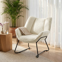 Accent Chair, Sherpa Fleece Armchair with Wide Backrest and Metal Legs, White