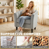 Accent Chair Modern Upholstered Living Room Chair with Ottoman and Pocket Spring Cushion Grey