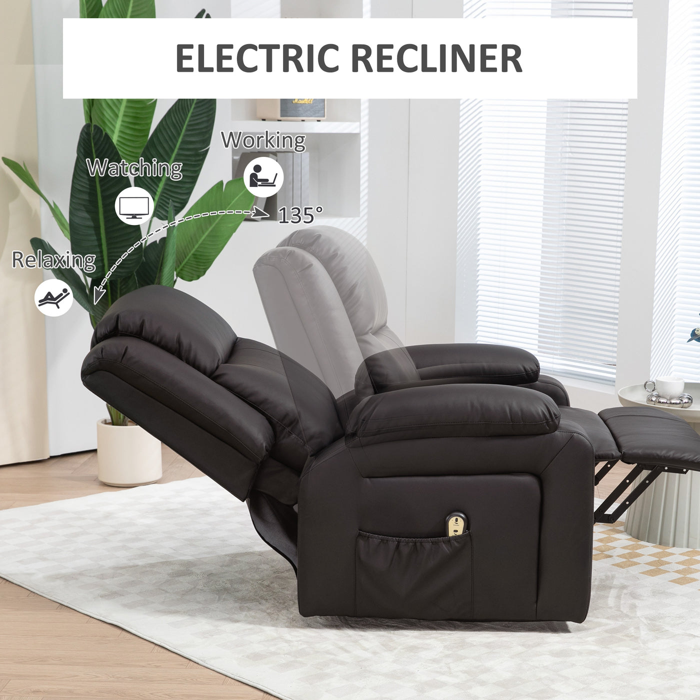 Lift Chair for Seniors, PU Leather Upholstered Electric Recliner Chair with Remote, Side Pockets, Quick Assembly, Brown
