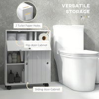 Bathroom Storage Cabinet, Bathroom Cabinet with 4 Rolling Wheels and Paper Holes, 20.5" x 6.75" x 26.5", White