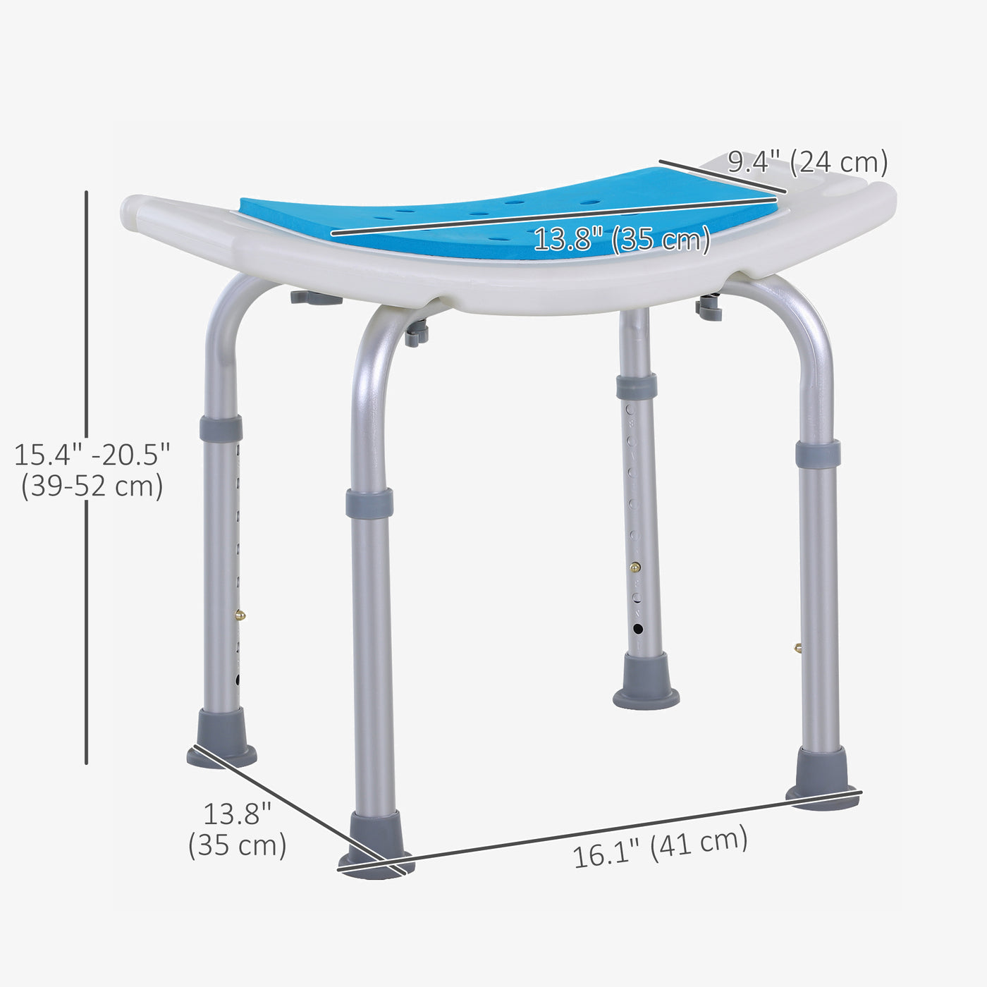 Height Adjustable Shower Chair, 20.5"W Aluminum Shower Stool for Inside Shower with Suction Cup Feet, EVA Padded Bath Seat for Senior, Elderly, Disabled