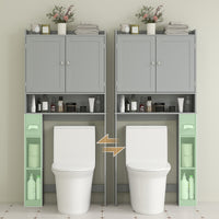 Modern Over the Toilet Storage Cabinet with 2 Doors, Above Commode Storage Cabinet with Toilet Paper Holder, Grey