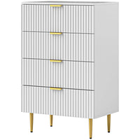 Modern Chest of Drawers 4 Drawer Dresser for Bedroom with Gold Legs and Handles, White