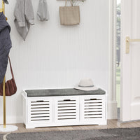 Upholstered Shoe Cabinet Storage Bench with Padded Cushion, with 3 drawer Enough Storage Space Bench Stool for Living Room Entryway Furniture, White