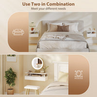 Floating Nightstand Set of 2, Wall Mounted Bedside Table with Drawer and Shelf, Small Night Stand for Bedroom, White