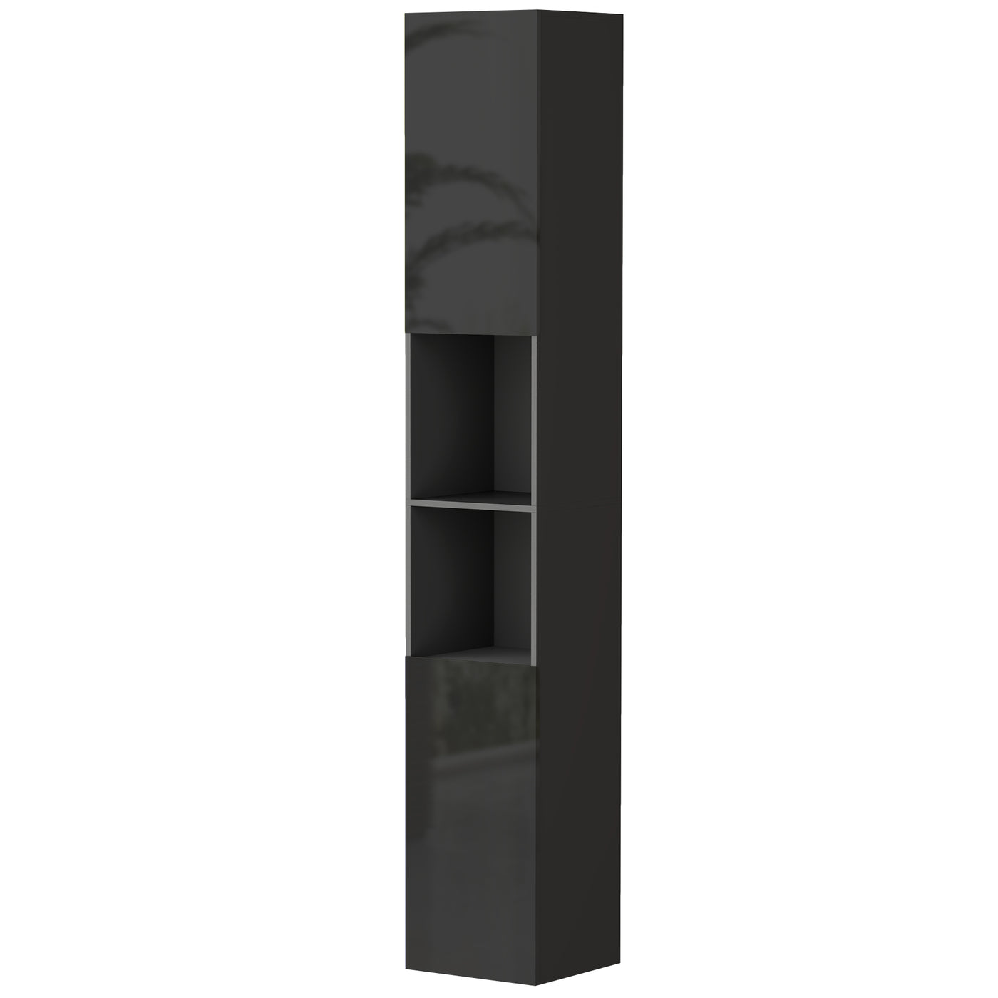Tall Bathroom Cabinet, High Gloss Storage Cabinet with Doors and Adjustable Shelves, 11.8" x 11.8" x 71.5", Black