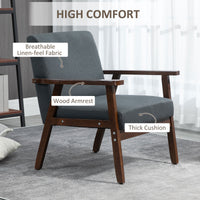 Modern Accent Chairs with Cushioned Seat, Upholstered Linen-Feel Armchair for Bedroom, Living Room, Dark Gray