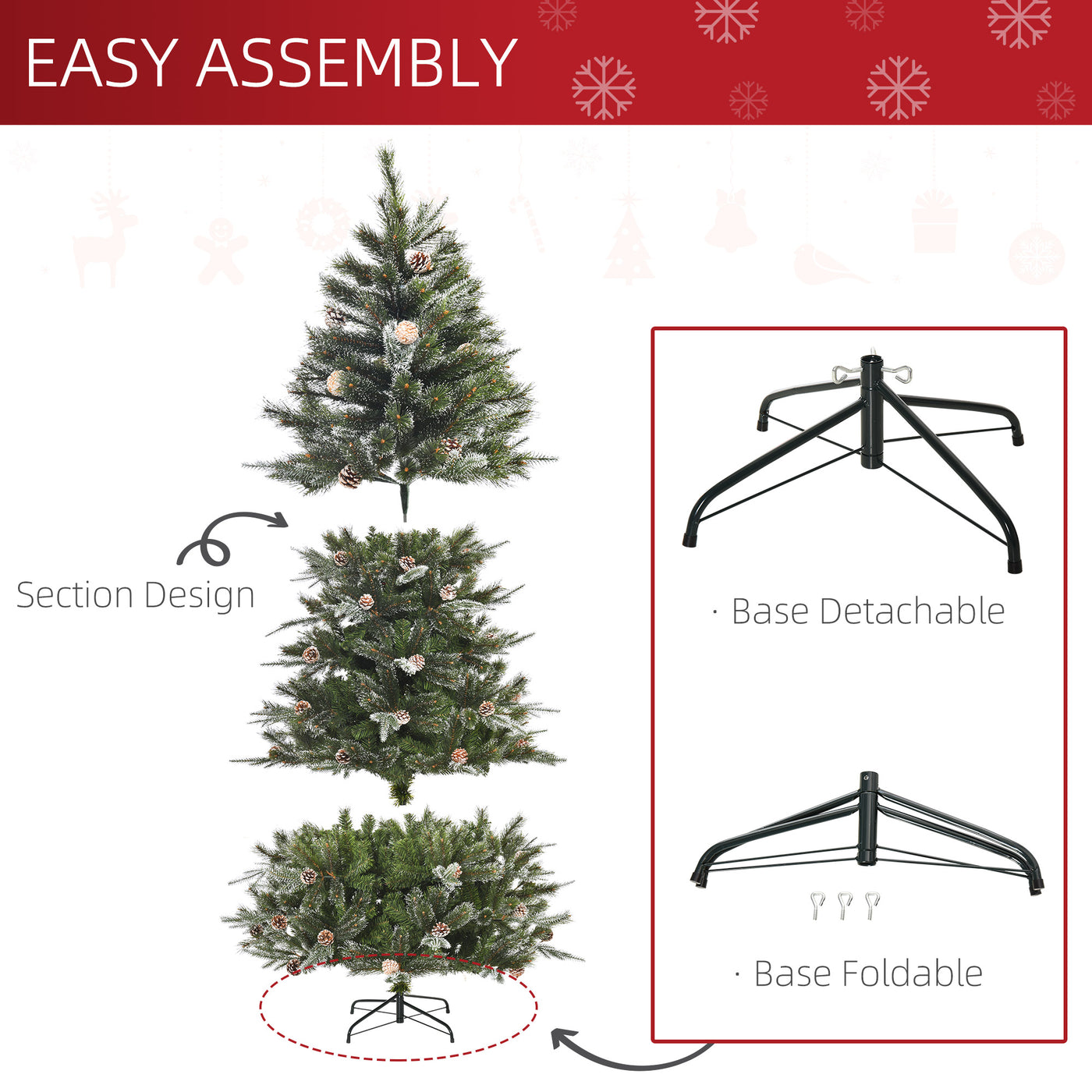 HOMCM 7FT Artificial Christmas Snow Pine Tree Holiday Home Xmas Decoration with Automatic Open, Pinecone, Green