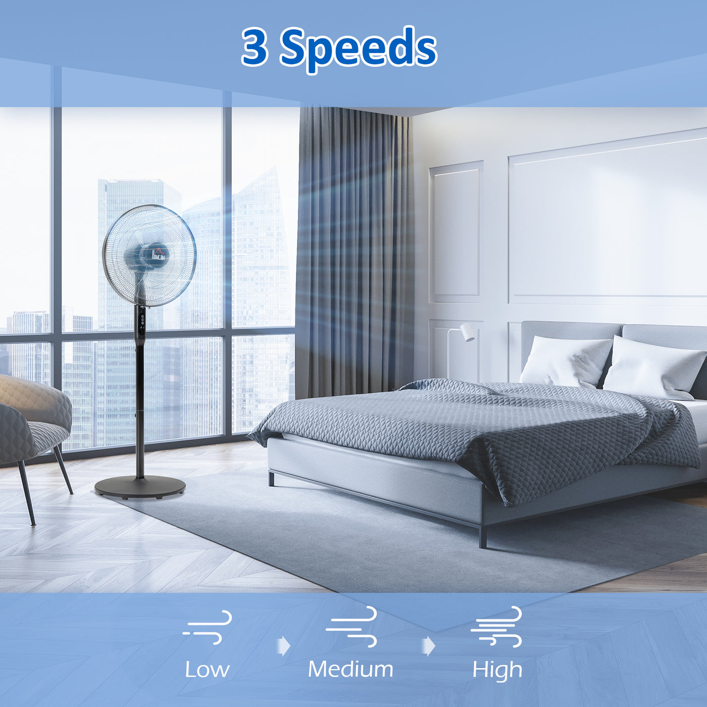 Floor Standing Fan with Remote Control, Oscillating, LED Screen, Stand Up Cooling Fan, Tall Pedestal Electric Fan for Home Bedroom, Black