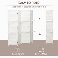 4 Panel Room Divider with Shelves, 6 FT Freestanding Folding Privacy Screen, Partition Wall Divider for Bedroom, White