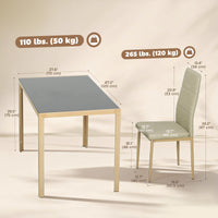 3-Piece Rectangular Glass Kitchen Table and Chairs with Metal Frame and Faux Leather Upholstery for Dining Room
