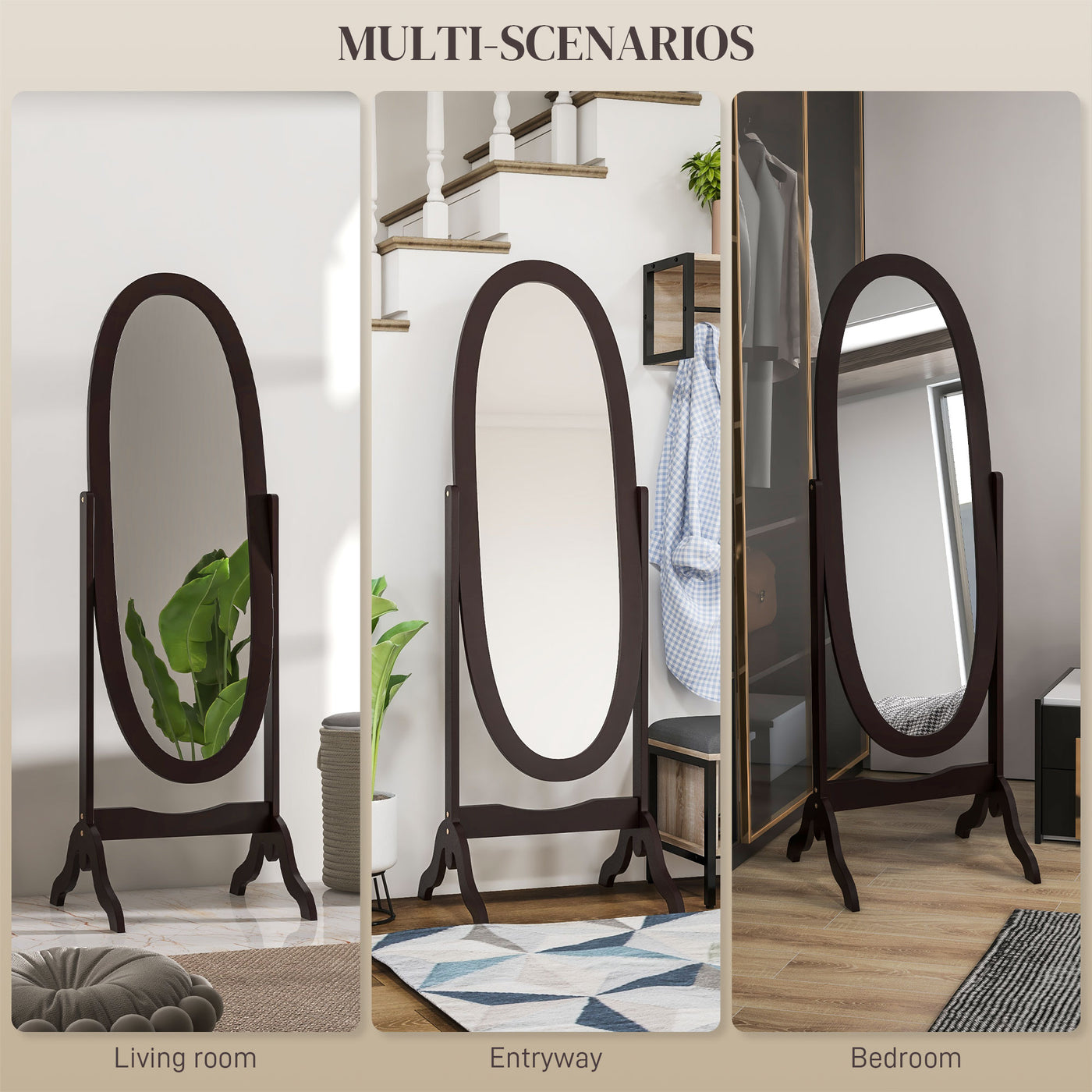 Floor Standing Mirror Full Length Mirror with Adjustable Angle Oval Frame for Dressing Room Bedroom Living Room Coffee