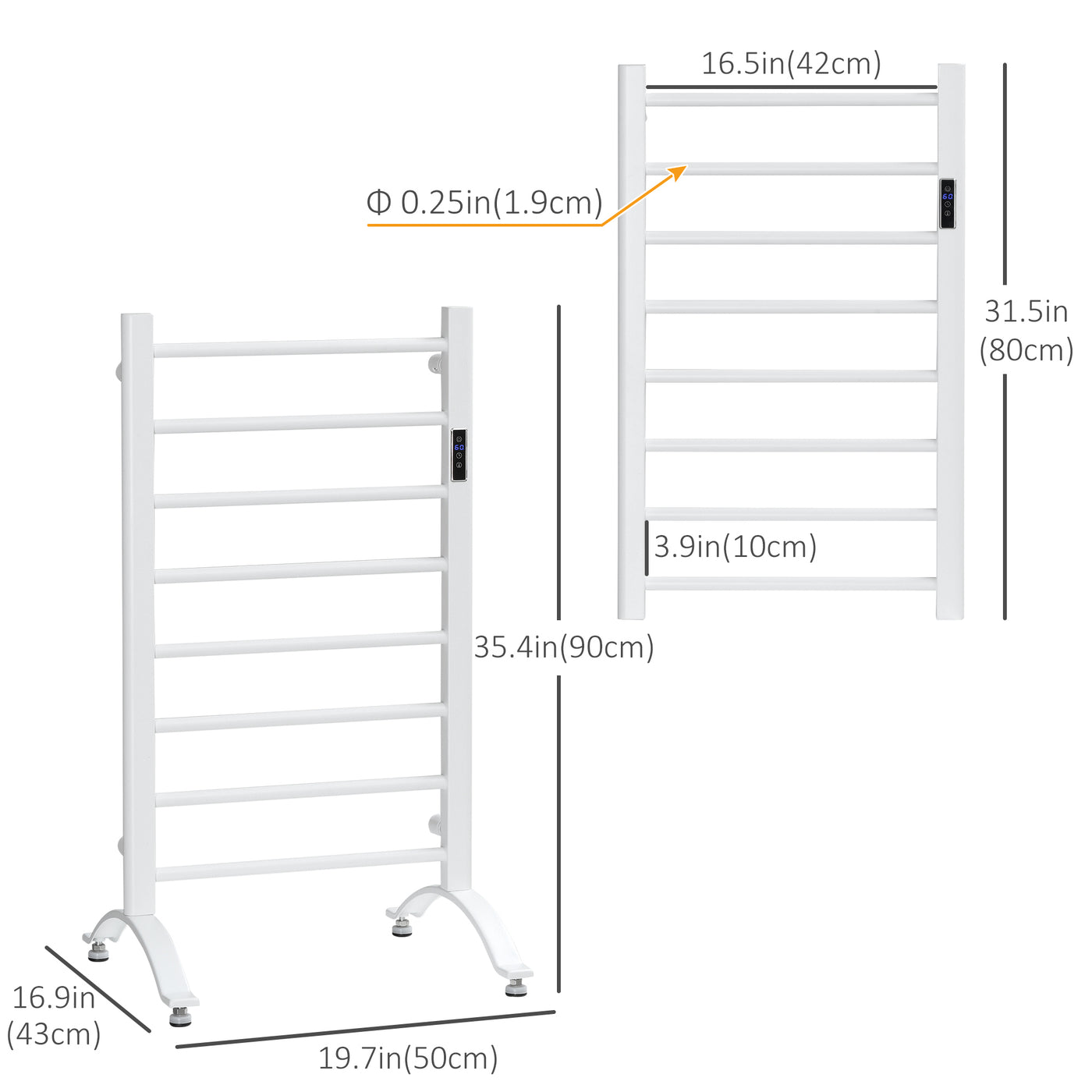 8-Bar Heated Towel Warmer Rack with Built-in Timer and LED Indicators, Wall Mounted & Free Standing Carbon Steel Electric Towel Bar with Adjustable Temperature, White