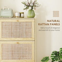 Rattan Shoe Storage Cabinet with 3 Flip Drawers and Adjustable Shelves, Entryway Shoe Cabinet for 18 Pairs, Oak