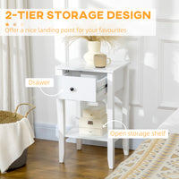 Side Table Set of 2, End Tables with Drawer and Bottom Shelf, 2-tier Nightstand for Bedroom, Living Room, White
