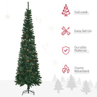 7.5ft Pencil Christmas Tree, Artificial Christmas with Pine Needles, Realistic Branches, Pine Cones, Metal Base, Green