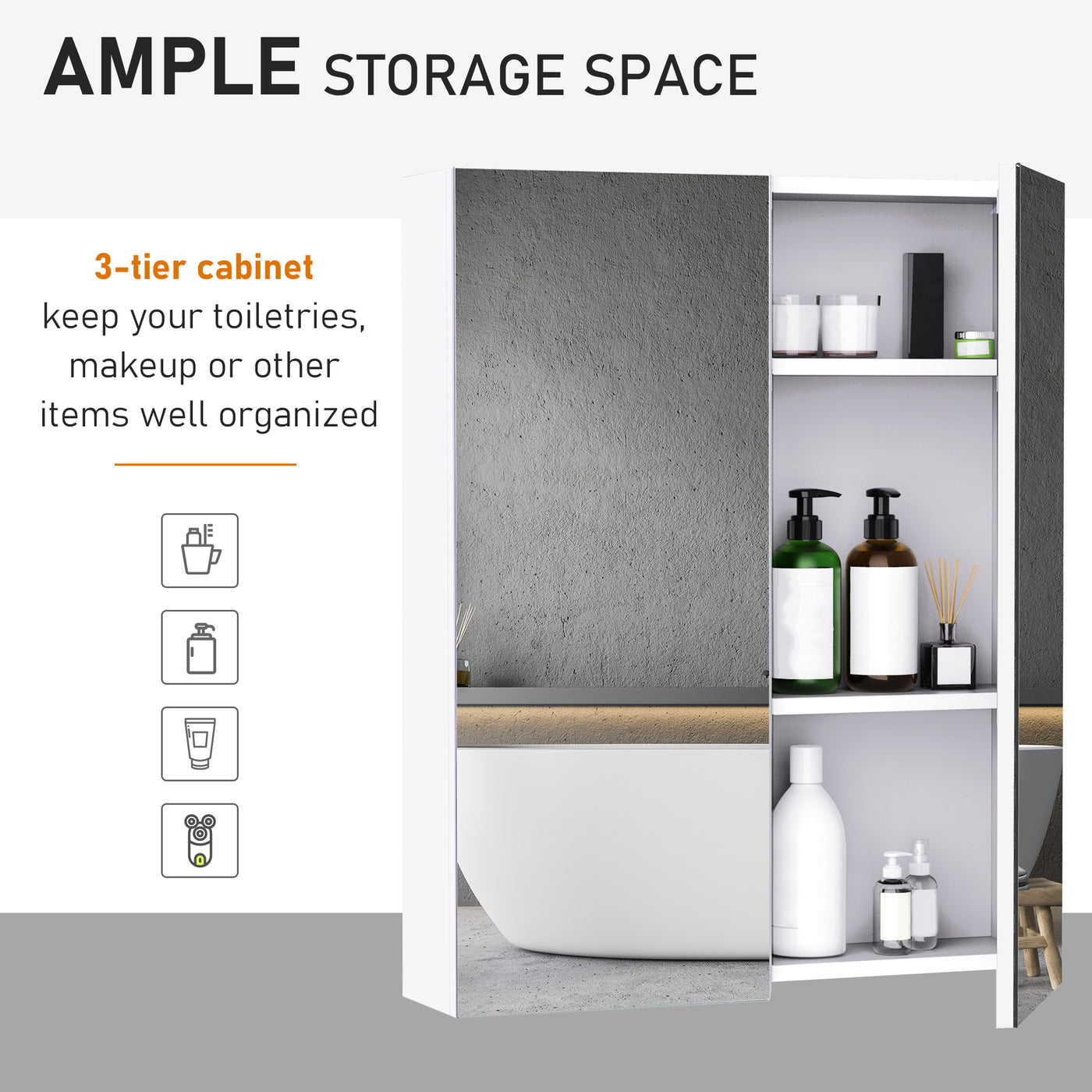 Wall Mount Medicine Cabinet with Mirror, Bathroom Mirror Cabinet Storage Organizer with Adjustable Shelf, Double Door Cupboard, Soft Closing, 23.5" x 29.5", Light Lilac