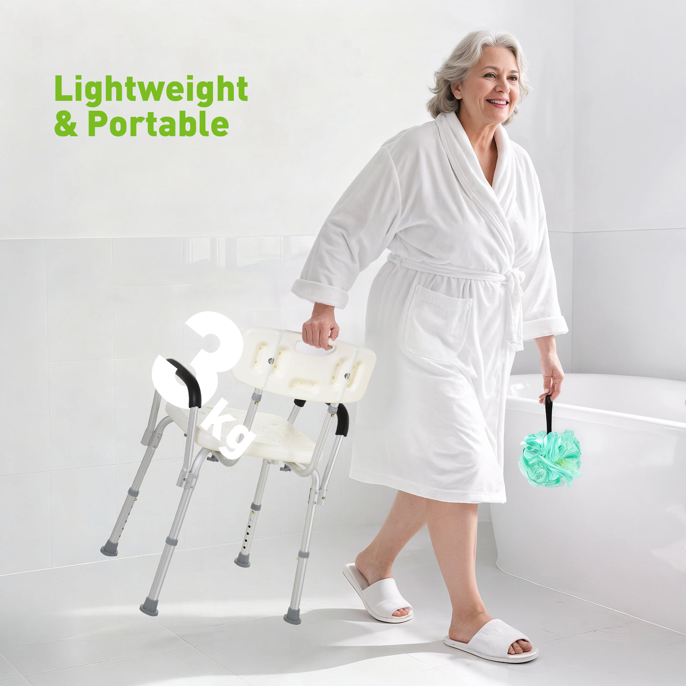 Adjustable Medical Shower Chair with Back, Bathtub Bench Bath Seat with Padded Arms, Non Slip Tub Safety for Disabled, Seniors, Elderly
