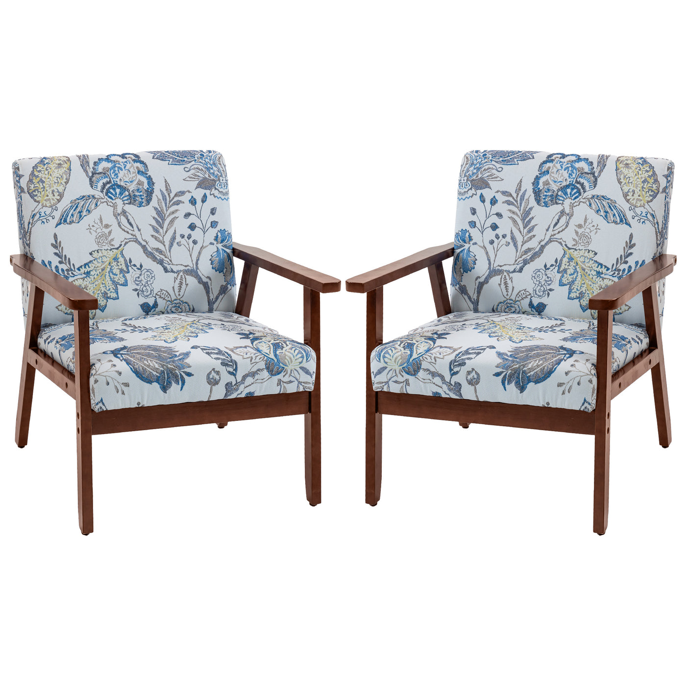 2 PCS Modern Accent Chairs with Cushioned Seat, Upholstered Linen-Feel Armchair for Bedroom, Living Room, Multicolored
