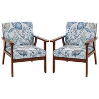2 PCS Modern Accent Chairs with Cushioned Seat, Upholstered Linen-Feel Armchair for Bedroom, Living Room, Multicolored
