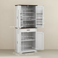 71" Tall Kitchen Cabinet, Farmhouse Pantry Cabinet with Barn Doors, Drawer and Adjustable Shelves, White