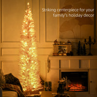 7' Pre Lit Artificial Pencil Christmas Trees, Xmas Tree with Realistic Branches and Warm White LED Lights, Pink