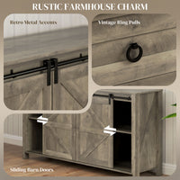 60" Buffet Cabinet, Farmhouse Sideboard with Sliding Barn Doors, Drawers and Adjustable Shelves, Distressed Light Grey