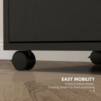 Microwave Cart on Wheels Utility Trolley Storage Sideboard Bookcase with 2-door Cabinet, Black Wood Grain