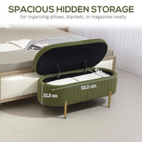 Upholstered Bedroom Bench, Channel Tufted Ottoman Bench with Thick Padding and Metal Legs, Dark Green
