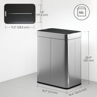 13.2 Gallon (50 L) Sensor Can, Garbage Can with Soft-Close Butterfly Lid, Fingerprint-Proof Stainless Steel, Silver